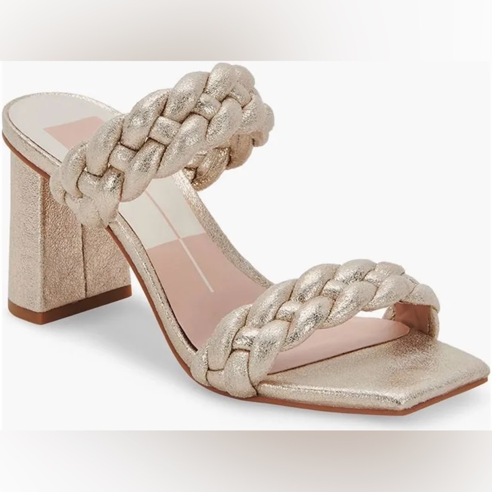 EUC Dolce Vita Metallic Braided Block Heel Sandal - Light Gold- 6.5M
